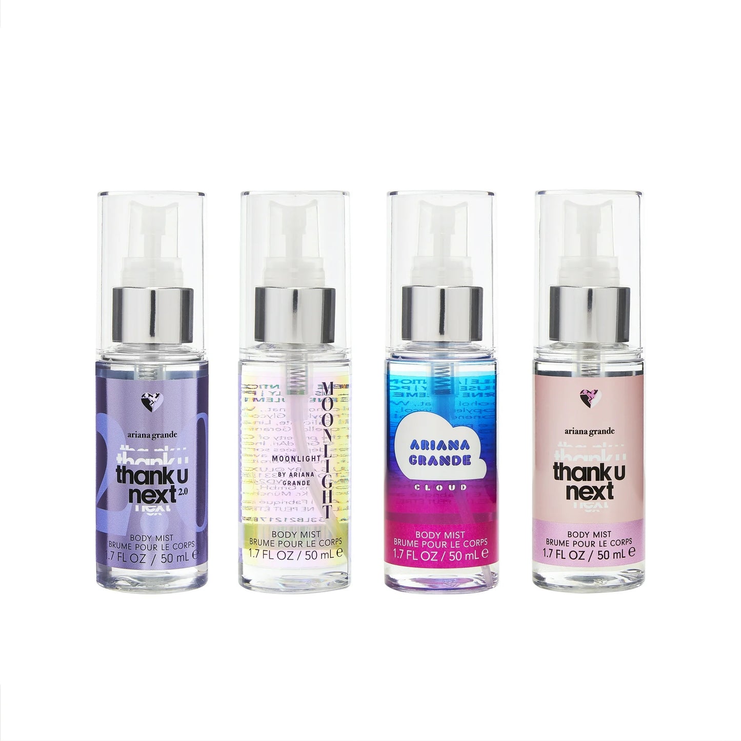 Ariana Grande 4PC Body Spray Coffret, 1.7oz/50mL (Thank U Next 2.0, Moonlight, Cloud, Thank U, Next)