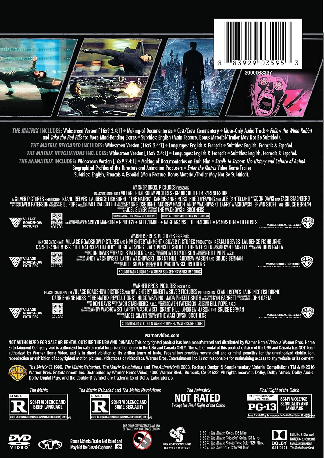 The Matrix Collection (4 Film Box Set) DVD