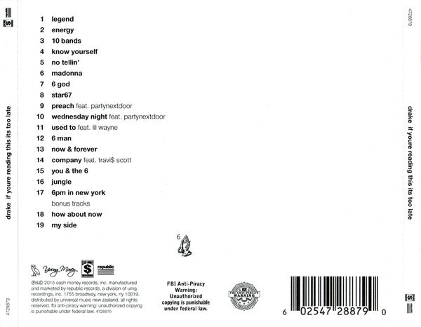 Drake - If You're Reading This It's Too Late CD