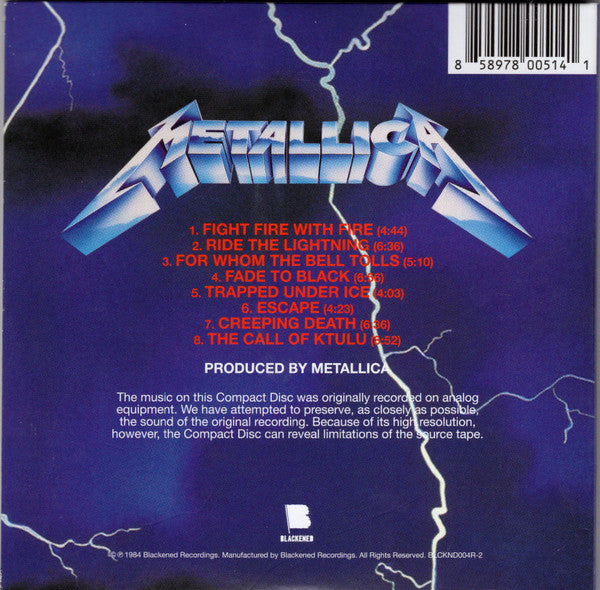 Metallica - Ride The Lightning Remastered CD