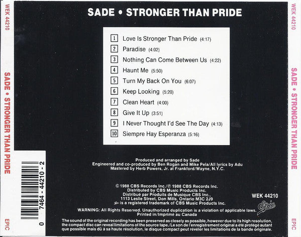 Sade - Stronger Than Pride CD