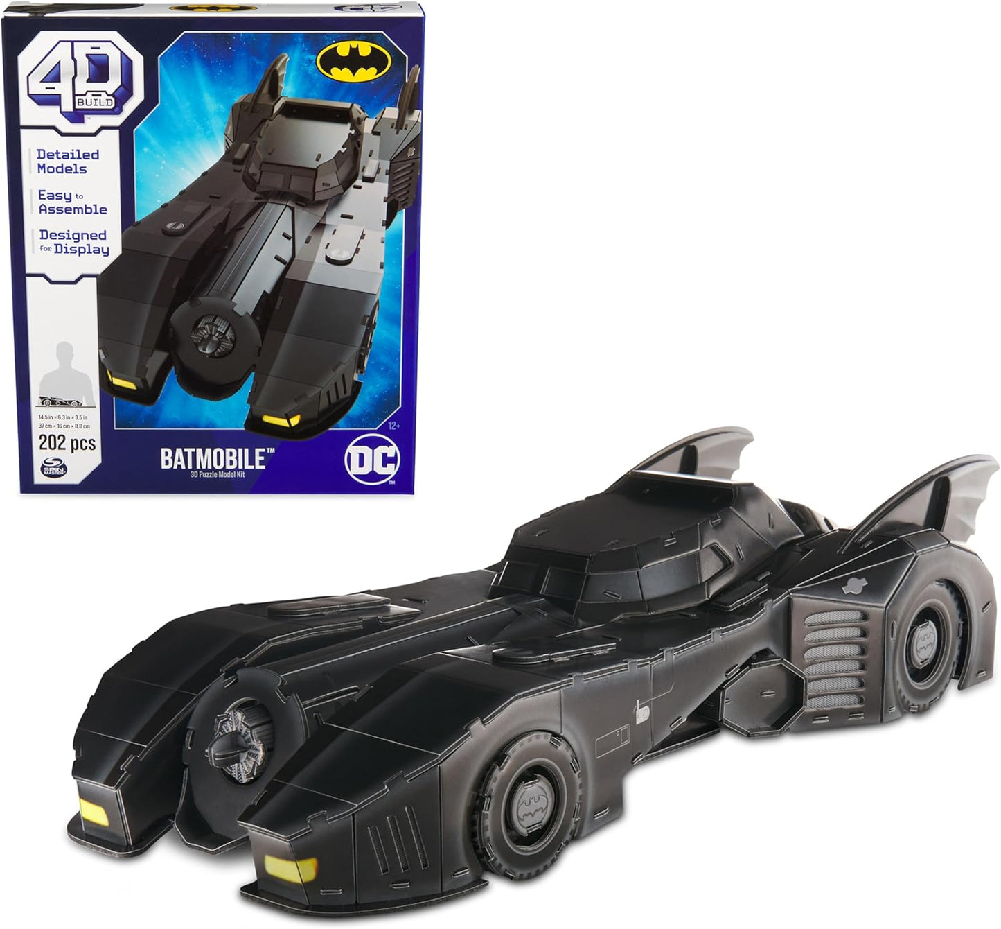 4D Build, DC Batman Retro Batmobile 3D Model Kit with Stand 3D Puzzles/202 Pieces