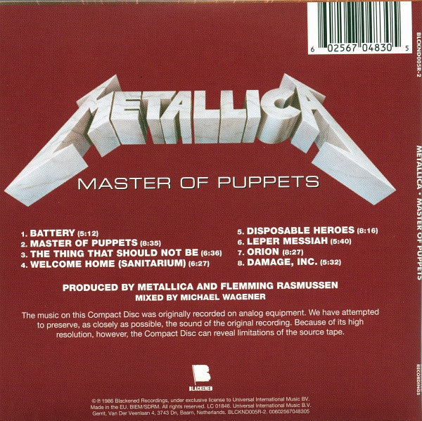 Metallica - Master Of Puppets Remastered CD