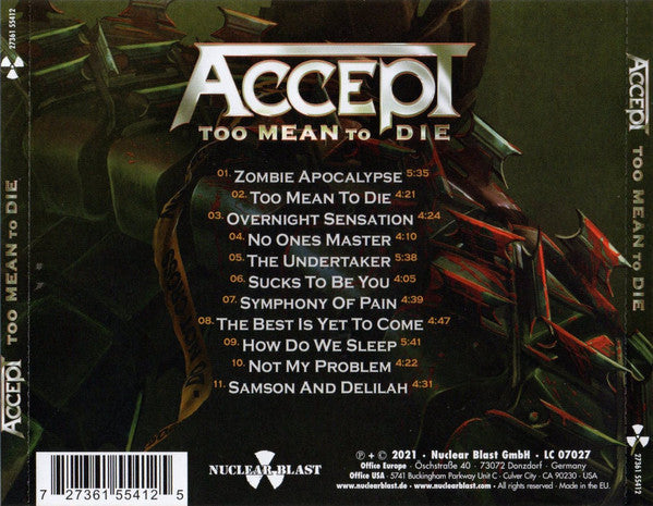Accept - Too Mean to Die CD