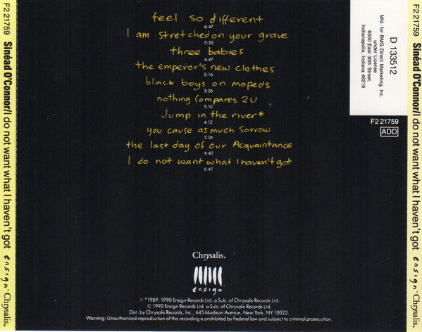 Sinéad O'Connor - I Do Not Want What I Haven't Got CD